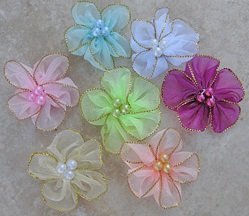 35pc Assorted Color Beaded Organza Flowers Embellishments 