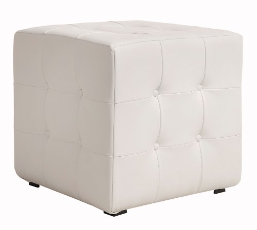 Paul Sitzwürfel mit Knopfheftung, Designhocker, Lederoptik weiß