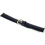 Black Leather Watch Band Croco Gold Buckle 18mm New