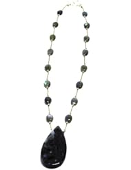 Tanias Treasures Jewelry "London After Dark" Pendant Necklace, Labradorite, Natural Amethyst Stalactite Pendant, .925 Sterling Silver, 20"