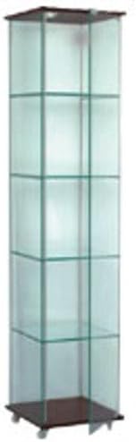 Black Base Glass Tower Display w/ 4 Adjustable Glass Shelves 15 3/4"Wx15 3/4