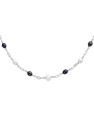 Sterling Silver 18in White/Black Freshwater Cultured Pearl w/ 2in ext. Necklace