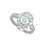 .925 Sterling Silver Promise Ring With Oval Cubic Zirconia in Cluster Setting