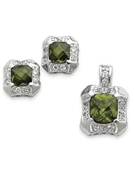 Sterling Silver Green & Clear CZ Pendant & Earring Set