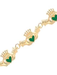 14K Yellow Gold With Green Enameled Claddagh Bracelet