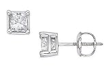 1 Carat Princess Cut Diamond 14K White Gold Stud Earrings SI1 SI2 HI
