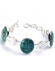 Sterling Silver Rough Tibetan Spiderweb Turquoise, Moonstone & Pearl Bracelet, Adjustable
