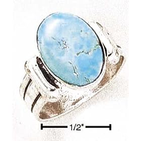 Sterling Silver Turquoise Stone On Fancy Shank Ring - Size 8.0