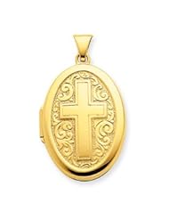 Genuine IceCarats Designer Jewelry Gift Gold-Plated Sterling Silver Oval Cross Locket