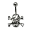 Stainless Steel Belly Ring with Clear Australian Crystals - skull and crossbones 14g/5mm ball