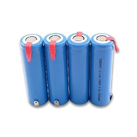 4 pcs Tenergy Li-Ion 18650 3.7V 2200 mAh battery with Tabs by Tenergy