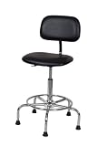 Ergo Ease 52041 Shop Stool, Vinyl Seat, Back Workbench Height with Chrome Base Lift, Black