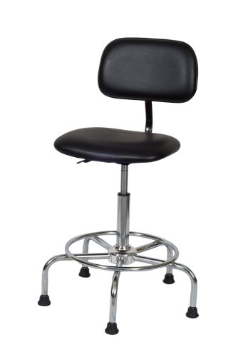 Ergo Ease 52041 Shop Stool, Vinyl Seat, Back Workbench Height with Chrome Base Lift, Black