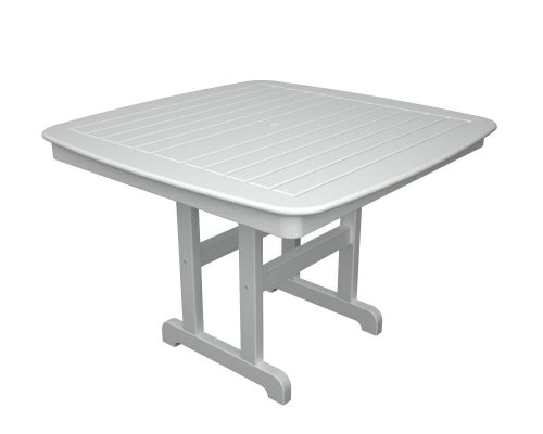 Polywood Outdoor Furniture Nautical 44 Inch Dining Table, White-Recycled Plastic Materials