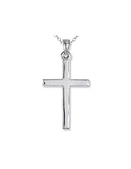925 Sterling Silver Rhodium Medium Plain Pol Cross Pendant - 16/18 Adjustable Chain Included