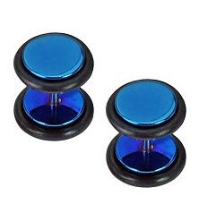 Titanium Anodized Blue Earrings Rings Fake Cheater Plug 16 gauge ( 1 Pair)