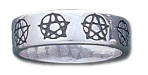 Solid Sterling Silver Pentagram Band Ring