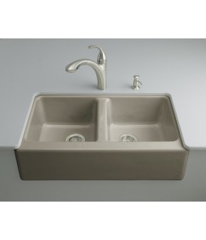 Kohler K-6534-4U-K4 Hawthorne Apron-Front, Undercounter Kitchen Sink with Four-Hole Oversized Centers, Cashmere