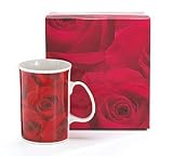 Red Rose Coffee Mug/Cup Gift Boxed In A Satin Lined Box Beautiful Inexpensive Gift Item