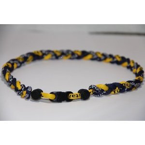 24" Navy Blue Yellow Titanium Sports Tornado Necklace w/ Case