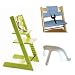Stokke Tripp Trapp High Chair, Cushion, and Baby Rail - Lime with Blue Stripe Cushion