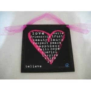 Hot Pink Heart On Black Wall Art Sign Hot Pink Heart On Black Wall Art Sign