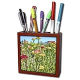 Patricia Sanders Flowers - red and yellow flowers - Tile Pen Holders-5 inch tile pen holder