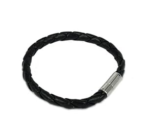 Black leather men Bracelet