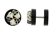 Fake Acrylic Plugs - Black with 3 Skulls - 16g Wire - 12mm - Sold as a Pair