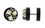 Fake Acrylic Plugs - Black with 3 Skulls - 16g Wire - 12mm - Sold as a Pair