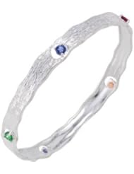 CleverEves Sterling Silver 08.00 Inch Genuine Amethyst, Green(Chrome) Tourmaline,Spessartite Garnet, Chatham Created Sapphire And Chatham Created Ruby Bracelet