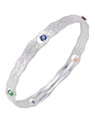 Sterling Silver 08.00 Inch Genuine Amethyst,Green(Chrome) Tourmaline,Spessartite Garnet,Chatham Created Sapphire And Chatham Created Ruby Bracelet
