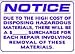 NOTICE DUE TO THE HIGH COST OF DISPOSING HAZARDOUR MATERIALS 14x20 Heavy Duty Plastic Sign
