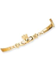 14k Gold 4mm Diamond-cut Claddagh Hinged Bangle Bracelet