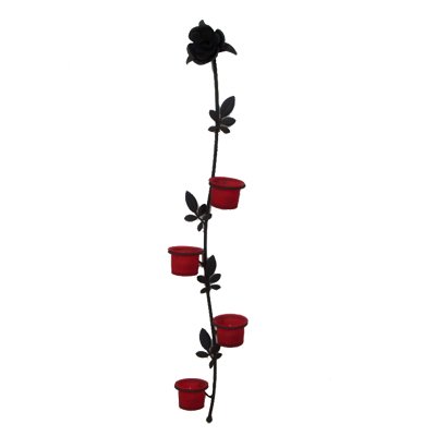 Wand-Kerzenleuchter ROSE mit 4 roten Glaseinsätzen