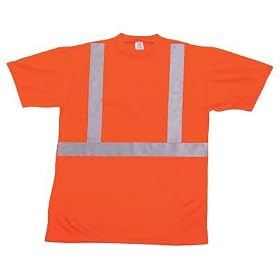 Class II Safety Shirt with 2in. Reflective Solid Stripes, Orange, Large
