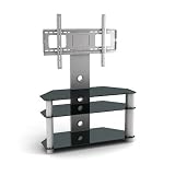 MountRight 410 Cantilever TV Stand For Up To 50" LED, LCD & Plasma Screen - Black Glass/Silver Legs