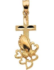 Praying Hands Cross Pendant 14K Gold Yellow R42111