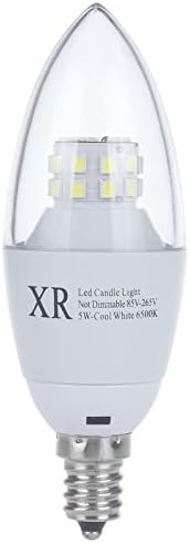 XinRui Lighting 5 Watt Cool White 6500k B35 E12 Base LED Candle Bulb, 40W Incandescent Replacement, 360 Omni-direction Candelabra, Pack of 6 units