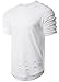 Mens Hipster Hip Hop Rip & Tear with Side Vent Zipper T-Shirt-White(S)