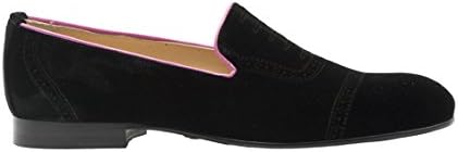 Kardinale Black Velvet Slip On W/ Fuschia Piping