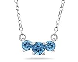 1.00 CTW Blue Topaz Three Stone Pendant Necklace 14K White Gold