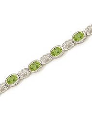 14K White Gold Oval Peridot and Diamond Bracelet