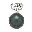 14k White Gold, Diamond & Tahitian Black Pearl Pendant (0.25ctw)