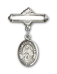 Sterling Silver Baby Badge with St. Maria Goretti Charm and Polished Badge Pin