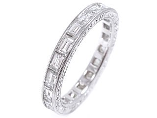 Platinum Fine Quality Baguette Diamond Hand Engraved Ring Size 6.25 Ct.tw 2.25