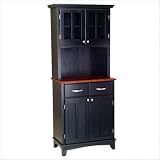 Black Buffet with Cherry Wood Top and 2-Glass Door Hutch