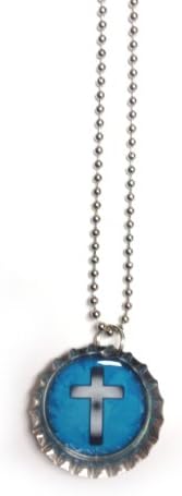 Teal Cross - Christian Bottlecap Necklaces