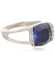 Sterling Silver Blue Glass and Created White Sapphire Ring, Size 7