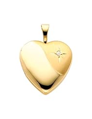 14K Yellow Gold Diamond-Accent Heart Locket Pendant (0.65" Inches or 16mm, 1/10 ctw., GH, SI)